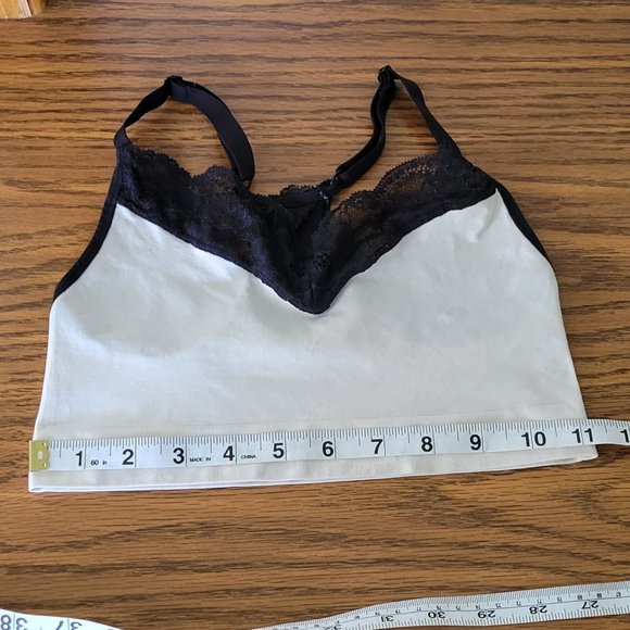 Maidenform Black & White Wireless V-Neck Racerback Lace Bralette. Sz: L - Picture 3 of 8